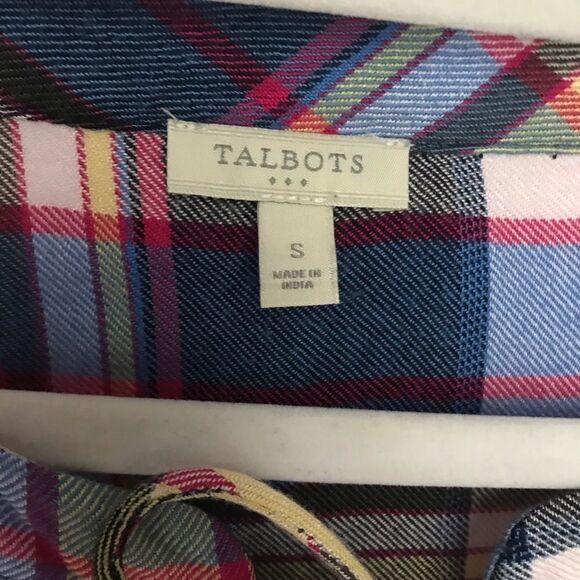 Talbots light plaid top with tie front detail - Picture 3 of 3